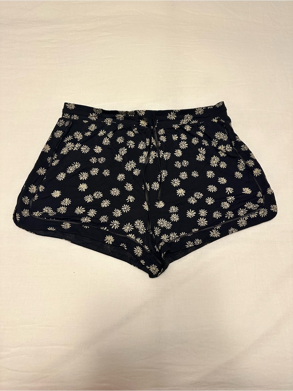 Women's Black Daisy Sleep Shorts with Drawstring